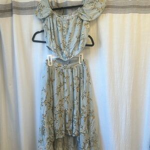 Floral High-Low Skirt in Blue